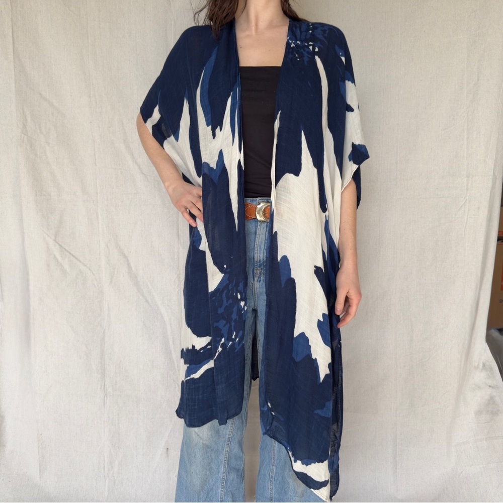 Navy and White Kimono Cardigan